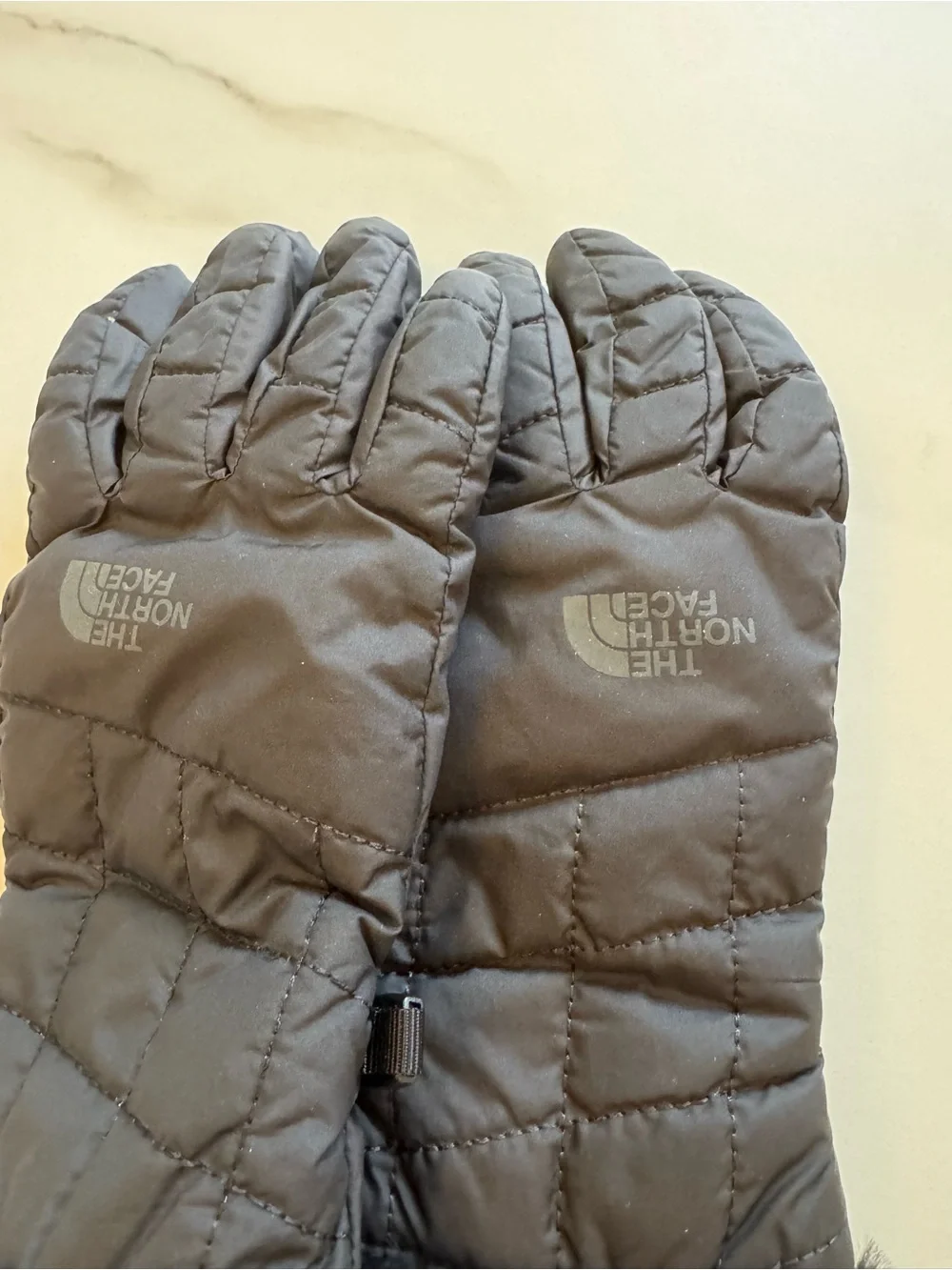 The North Face Black Quilted Winter Gloves with Faux Fur Trim